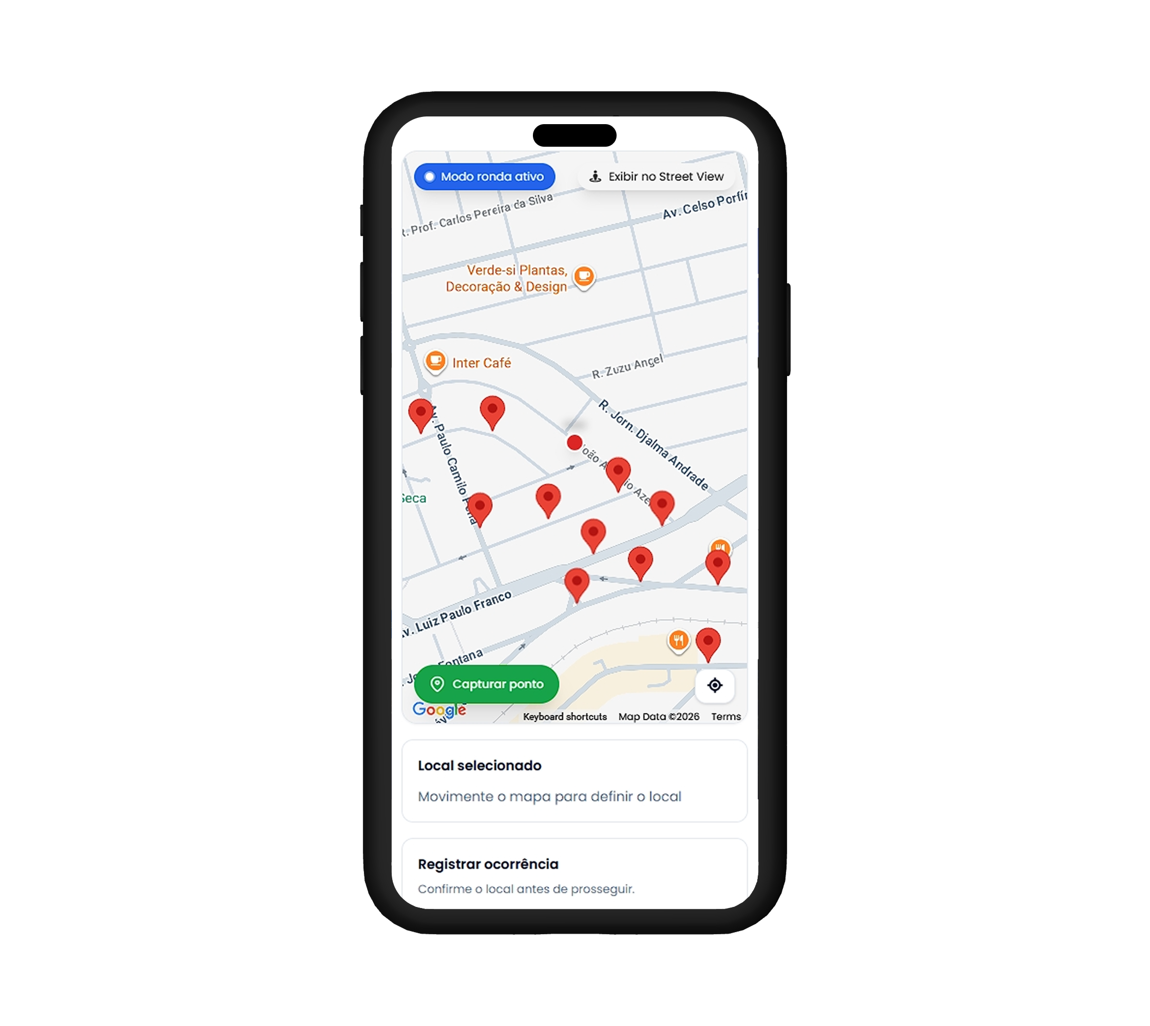 iPhone exibindo o modo ronda do aplicativo Lumos IP