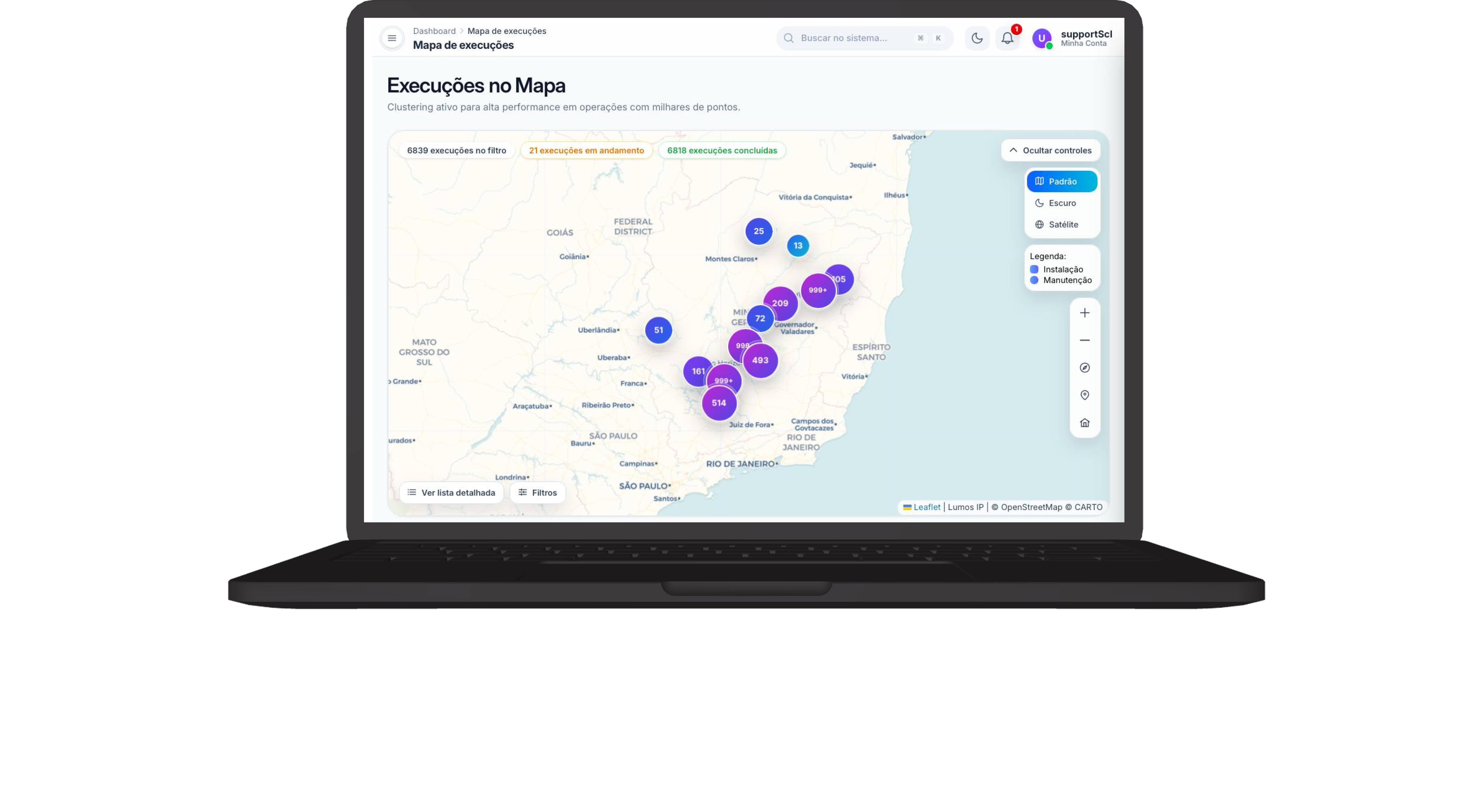 MacBook exibindo o mapa operacional do Lumos IP